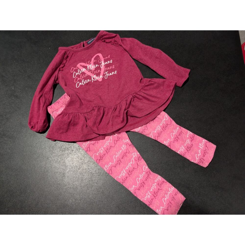 Calvin Klein Outfit Bundle Lot Baby Girls Leggings Shirt Pink Size 24 Months EUC